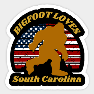 Bigfoot loves America and South Carolina too Sticker